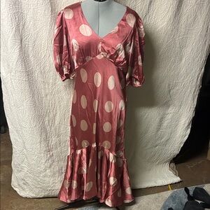 Versona Pink and Cream Polka Dot Midi Dress